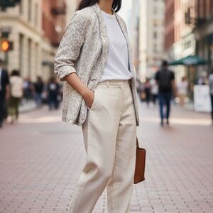 Project Alabama linen leopard print blazer artisan handmade USA open front small